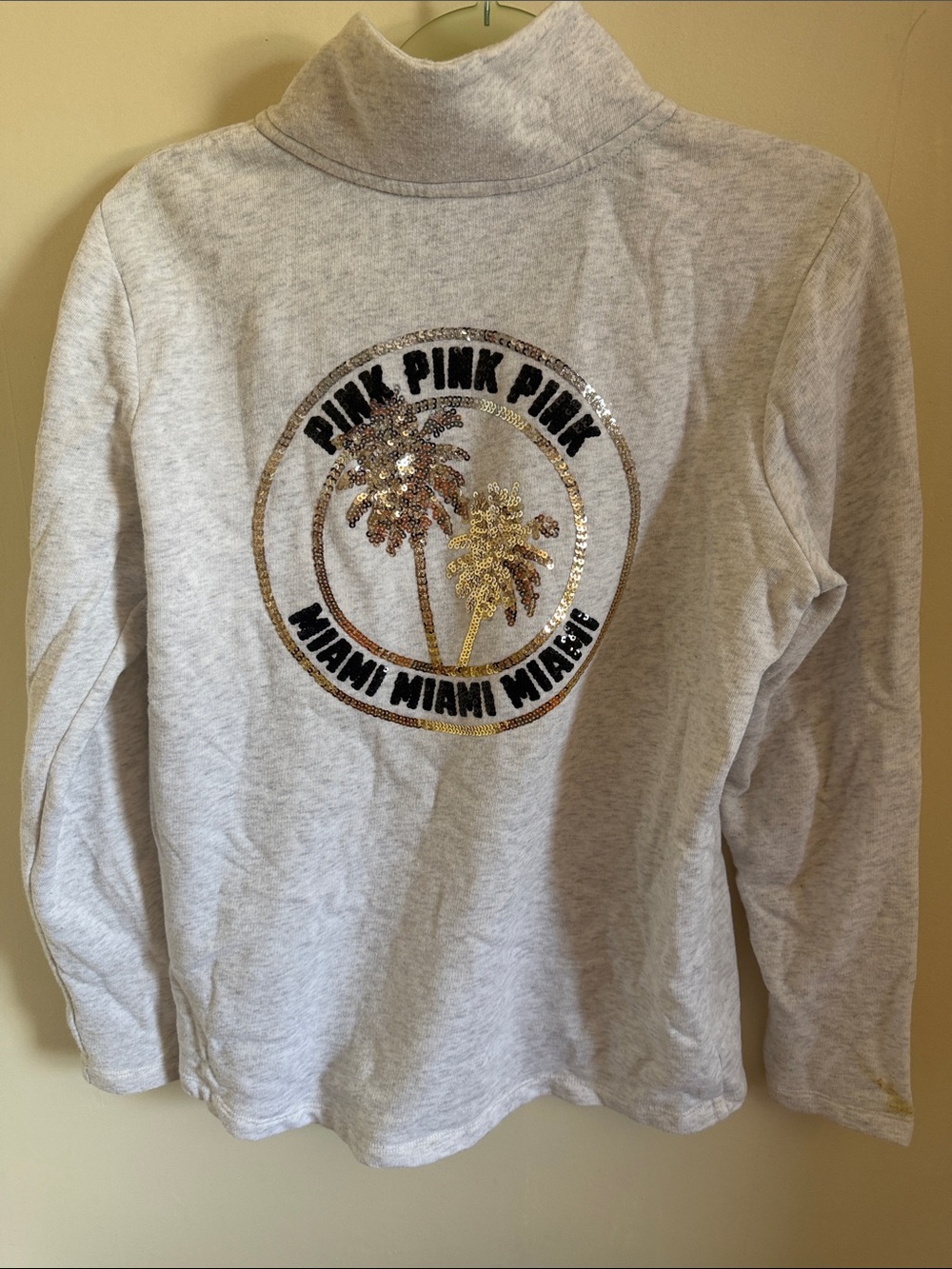 PINK Victoria's Secret Light Gray Sequin Palm Tree Turtleneck